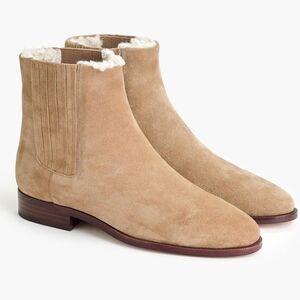 J. Crew Faux Fur Lined Suede Leather Chelsea Ankle Boots In Melted Caramel Tan